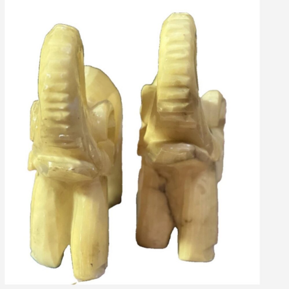 2 Onyx Elephant Sculpture 7.5" x 7" Weighs 3.7# Each Polished Light Yellow Solid - Picture 4 of 4
